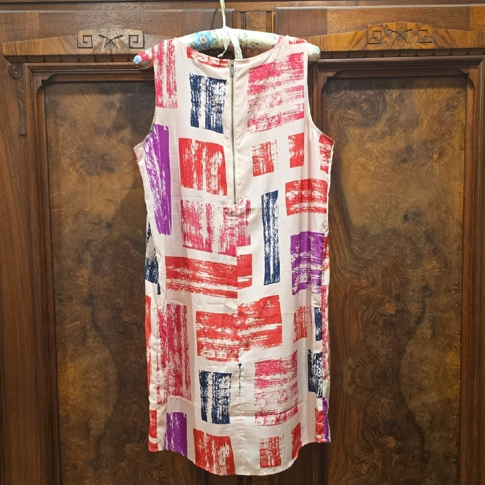 Halogen Abstract Red and Blue SHIFT Dress, M, 100% POLY - Picture 2 of 5